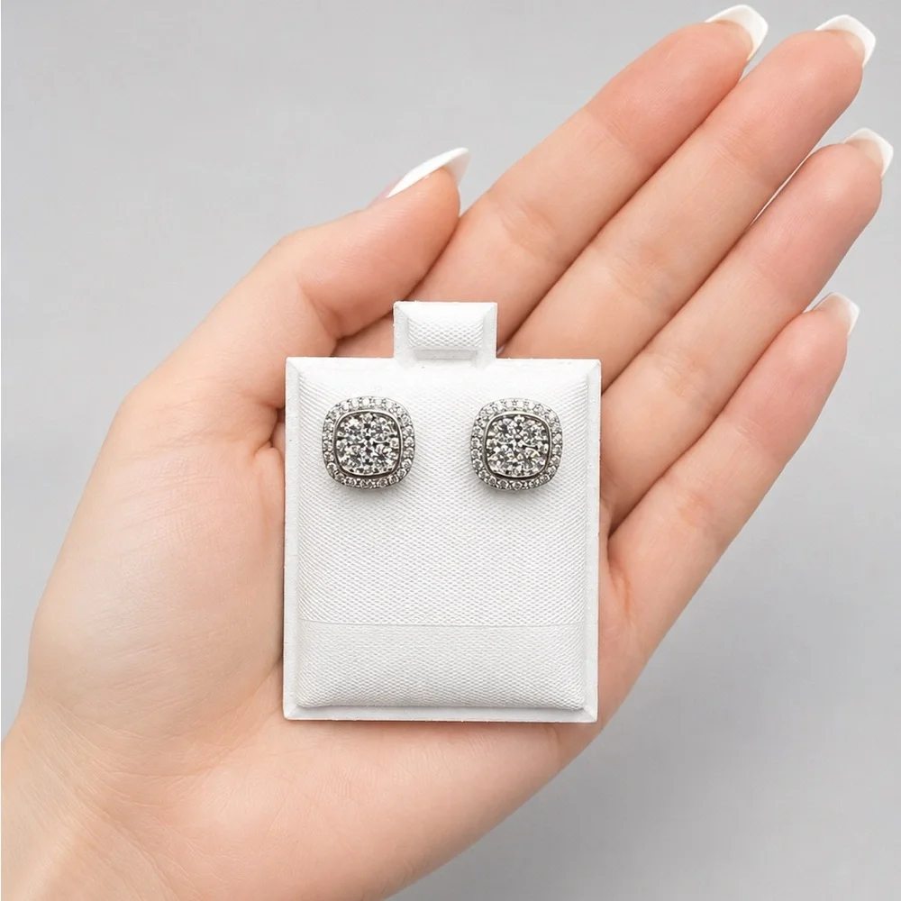925 Sterling Silver Pavé Square Stud Earrings  Screw Back 1.00CT MOISSANITE